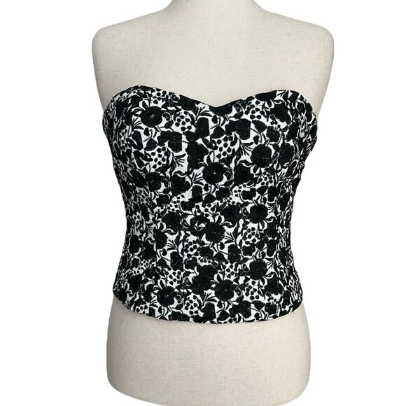 Bonnie Roseman Collection BLT Floral Embroidered Bustier Corset Black/White VTG - Picture 1 of 9